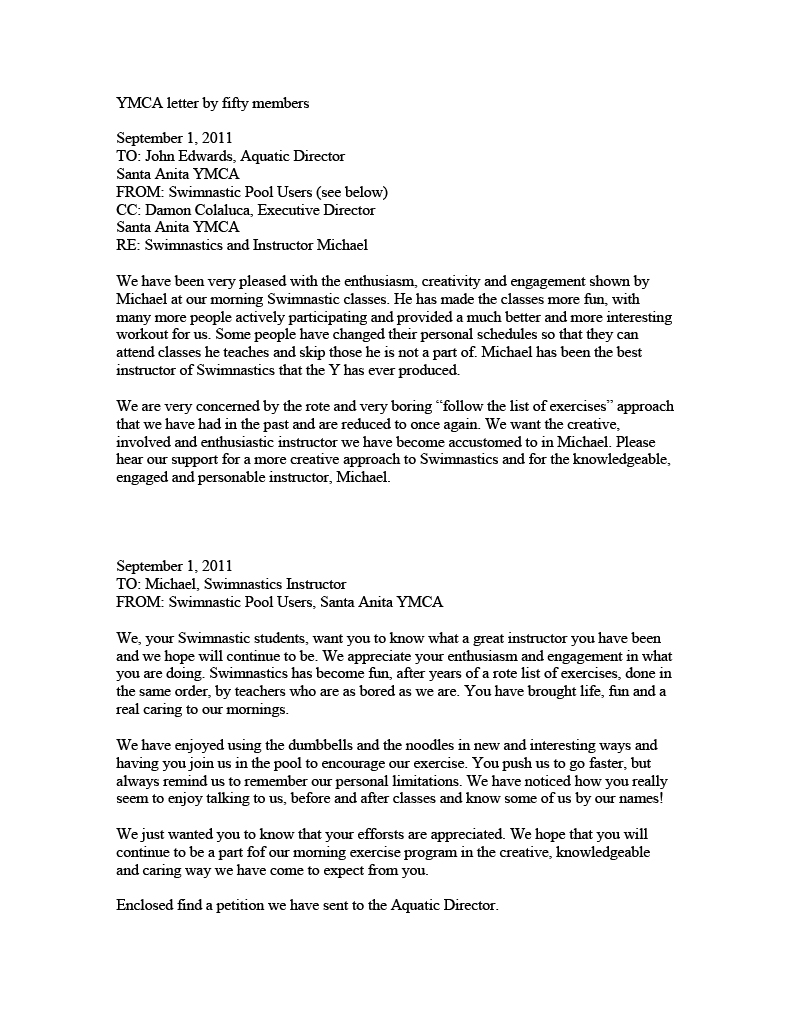 Recommendation letter image titled YMCA Letter by Fifty Members