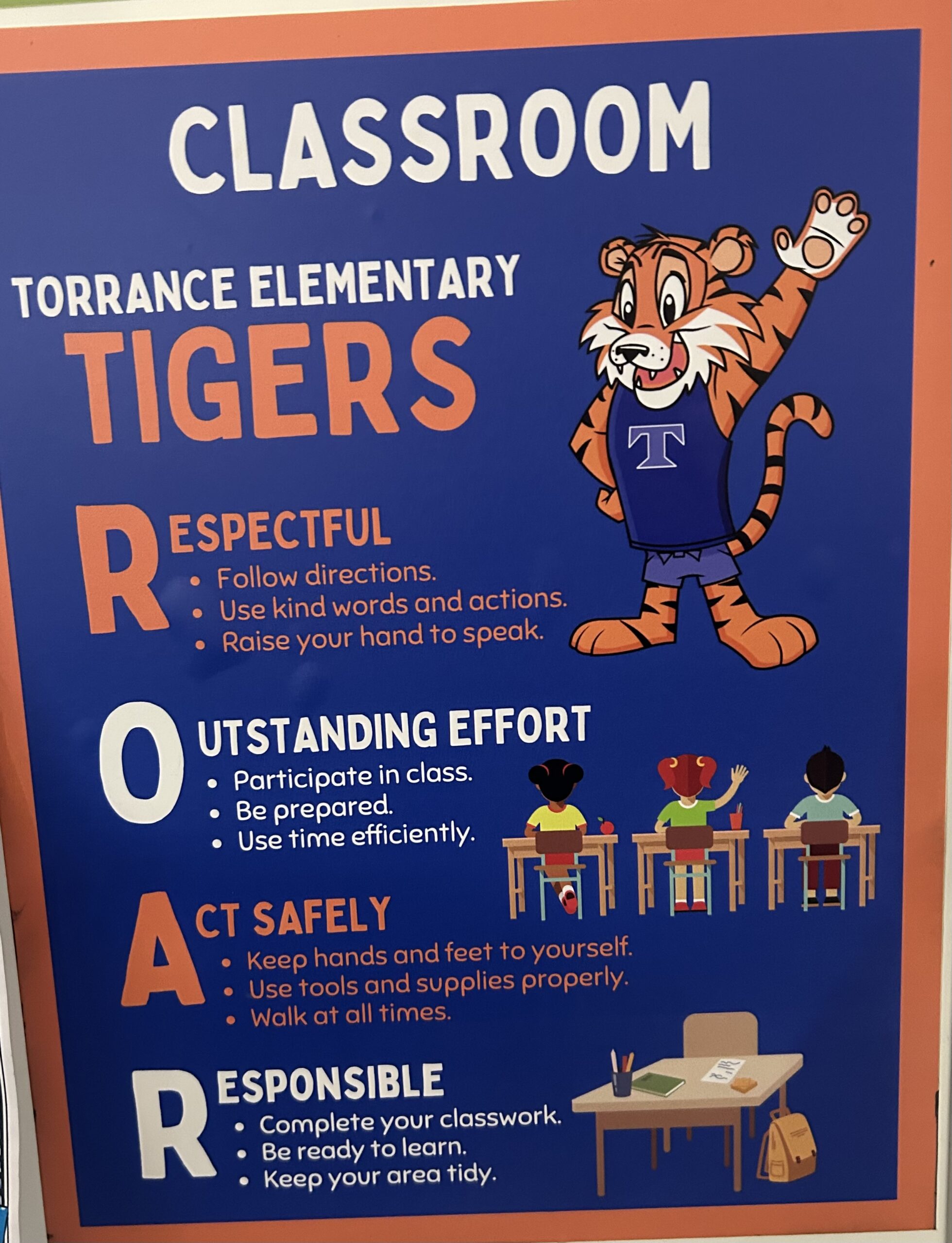 ROAR flyer in classroom showing outstanding effort expectations